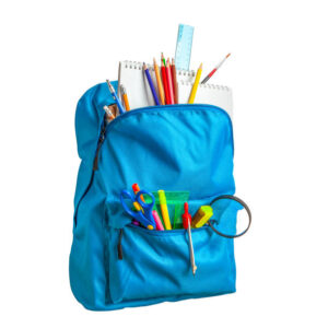 School bag. Backpack with supplies for school isolated on a white background.